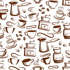 Handdoek met foto Koffie patronen Koffiekopjes en zetapparaten patroon  © Vector Tradition
