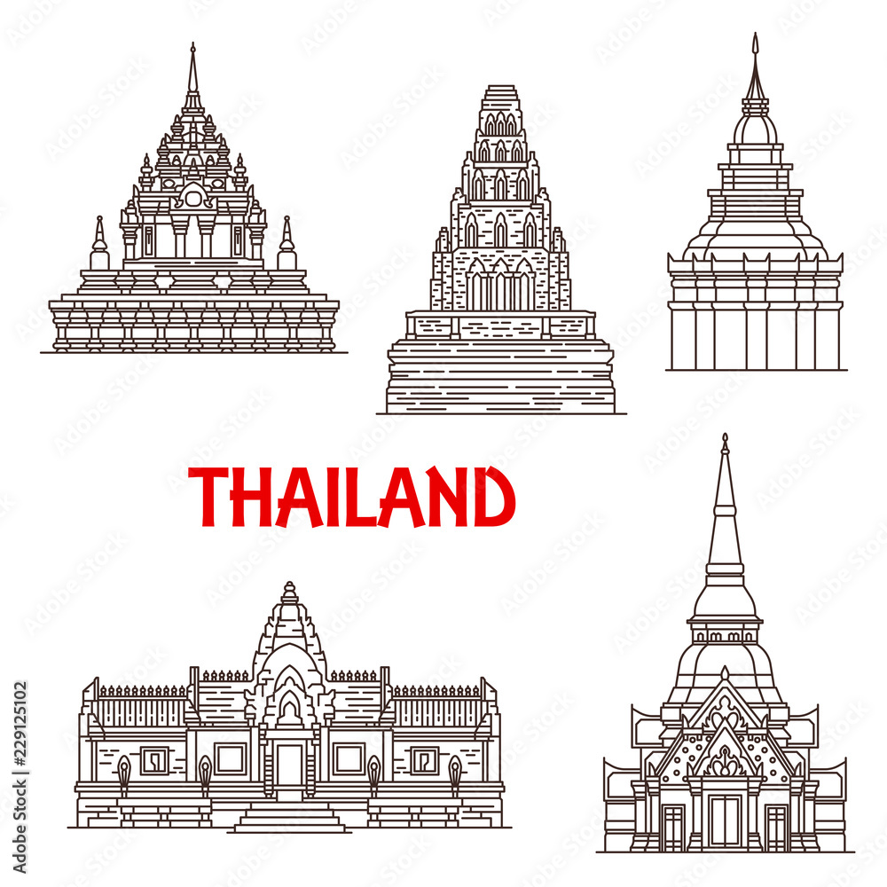 Fototapeta premium Thailand Ayutthaya and Hua Hin landmark icons