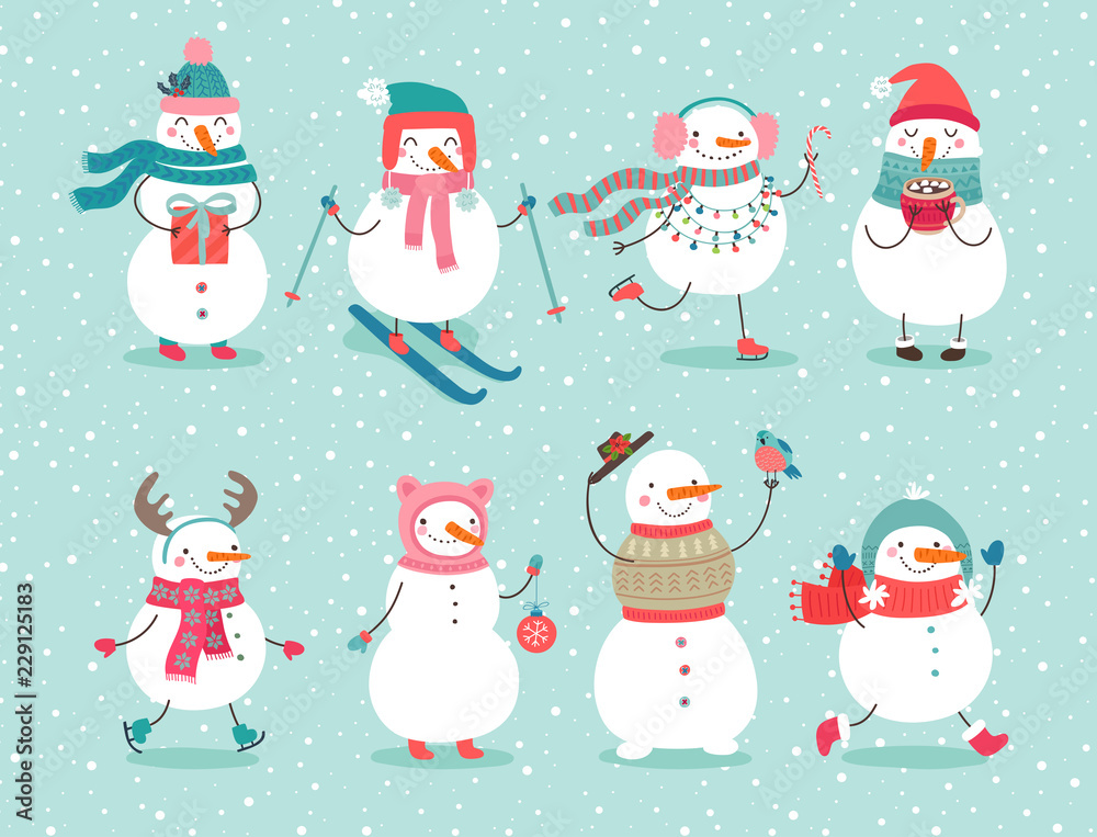 Christmas set with cute snowmen.