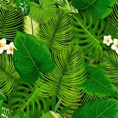 Poster Grüne Muster Exotische Tropenblüten Muster nahtlos  © Vector Tradition