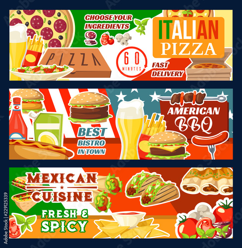 Fast food pizza and BBQ meat meals