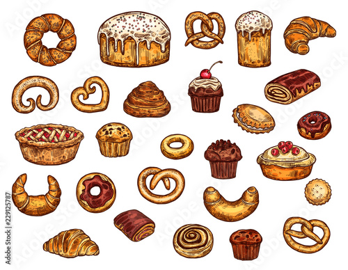 Bakery shop sweets, cakes and pastry