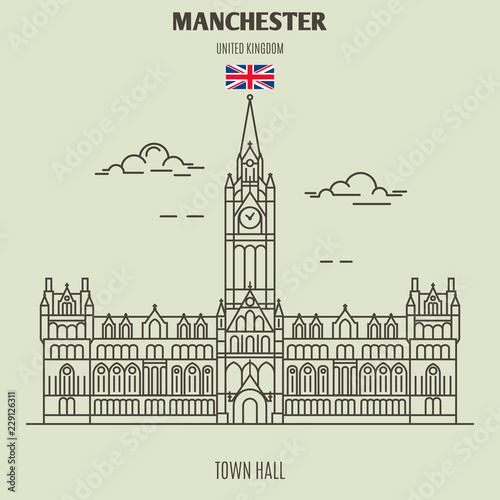 Town Hall in Manchester, UK. Landmark icon