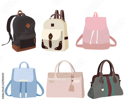 white background, bag ladies, set