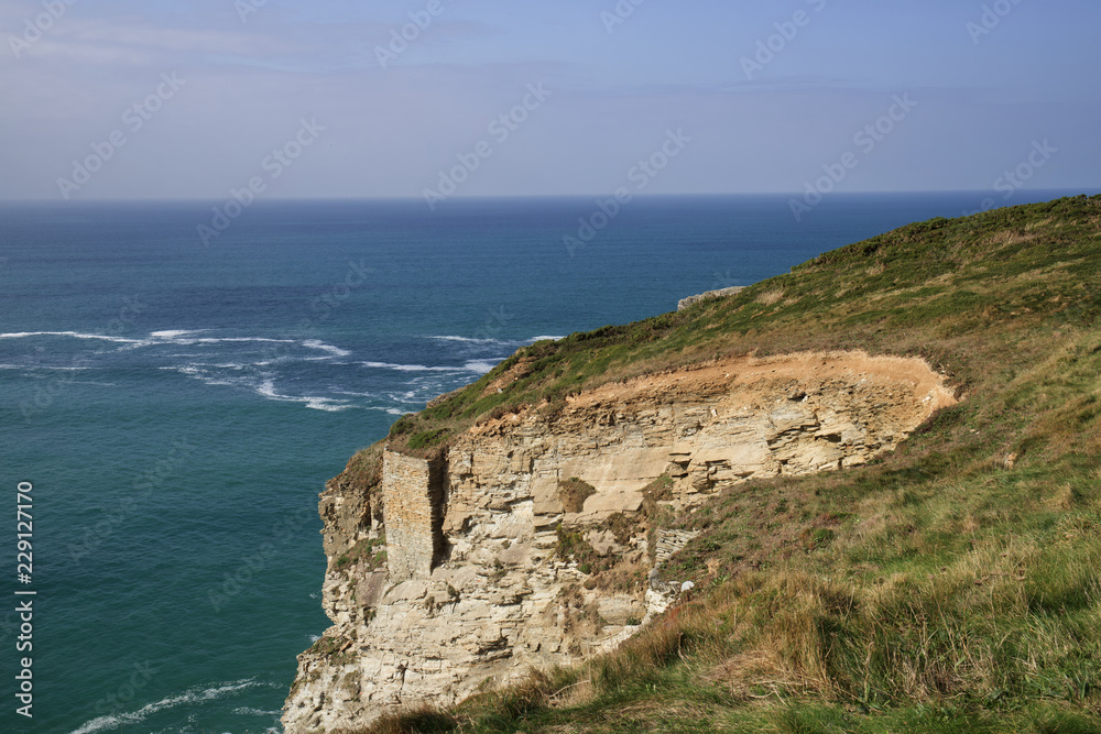 Coastal cliff Erosion repair work on sea cliffs on the west Cornwall coast, near Tintagel and Bossiney