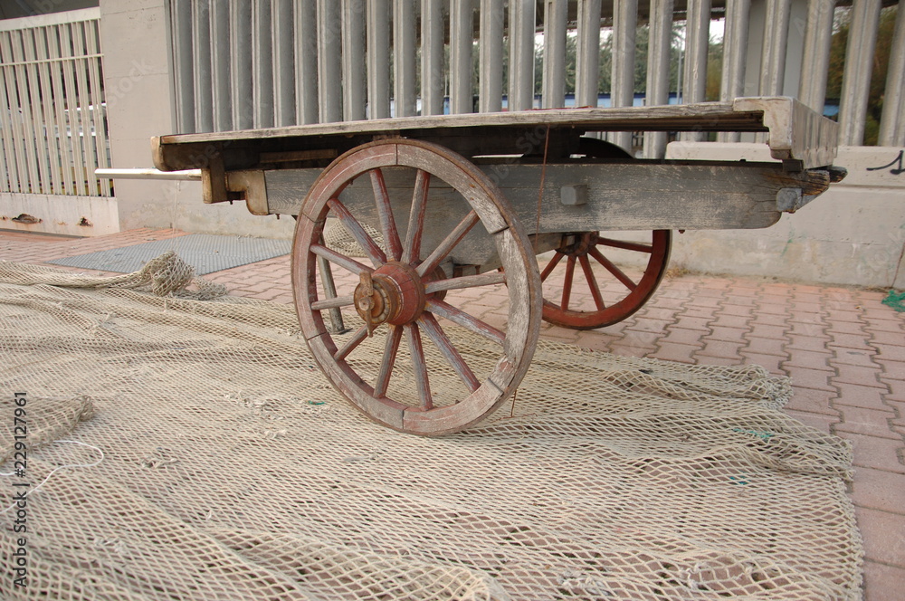 wooden fishing cart