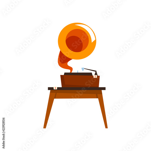 Antique gramophone, old unnecessary thing, garage sale vector Illustration on a white background