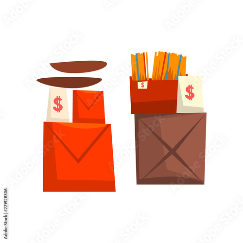 Old unnecessary things, boxes with old stuff, garage sale vector Illustration on a white background