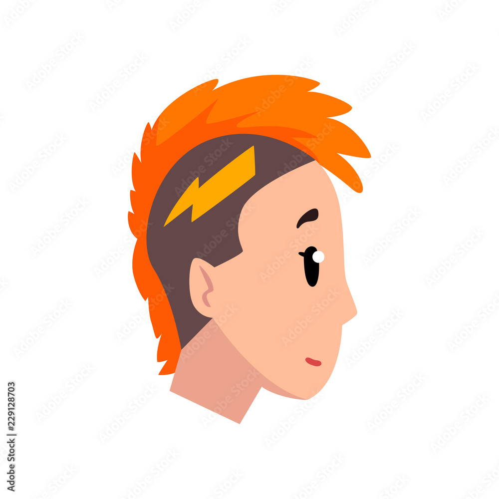 Head of girl with mohawk hairstyle, profile of young woman with fashion hairstyle vector Illustration on a white background
