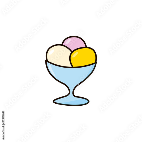 Icecream in the cream bowl. Izolated vector illustrarion in cartoon style.