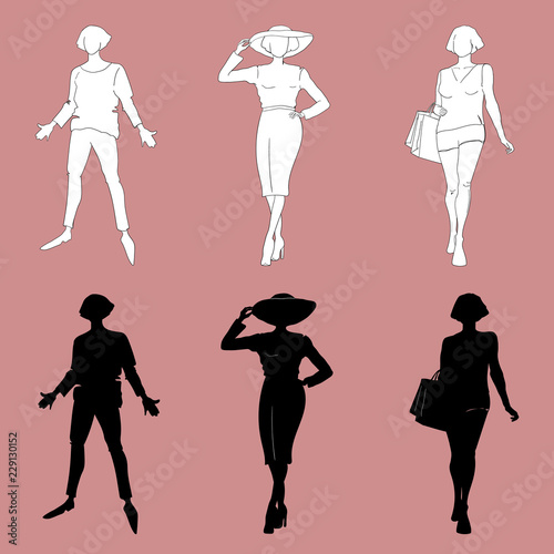 Set of beautiful girls silhouettes