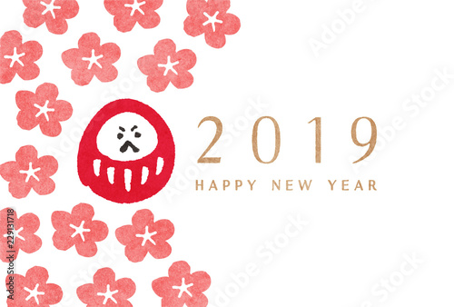 年賀状  2019 花だるま 