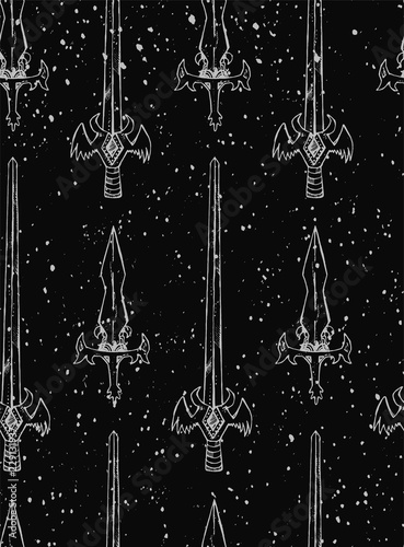 Seamless texture with a sword and dagger. Repeating middle ages style pattern. Can be used as wallpaper, desktop, wrapping, fabric or background for your blog, covers, cards.