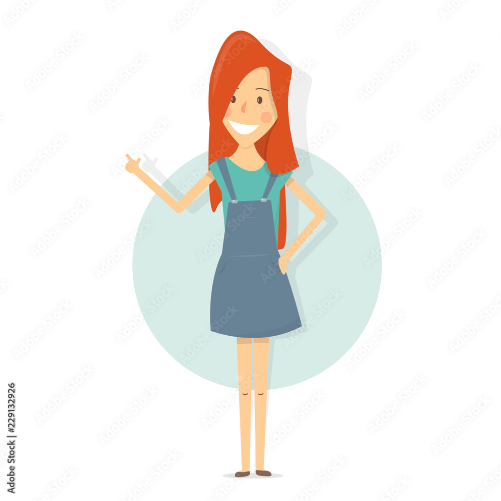 Smiling woman pointing finger showing copy space. Smiling woman pointing finger showing copy space.