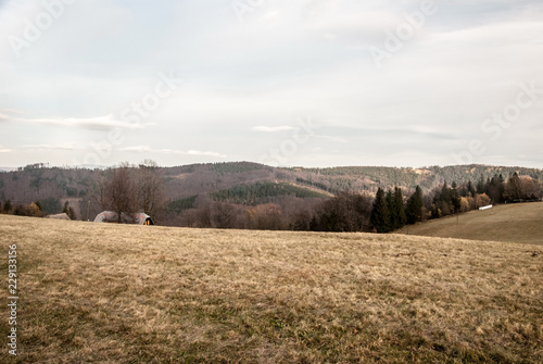 view from Loucka hill in autumn Slezske Beskydy mountains in Czech republic