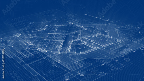 Architecture design: blueprint plan - illustration of a plan modern residential building / technology, industry, business concept illustration: real estate, building, construction, architecture