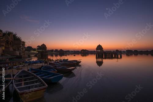 View of beautiful Gadsisar Sagar lake in Jaisalmer India (before sunrise) photo