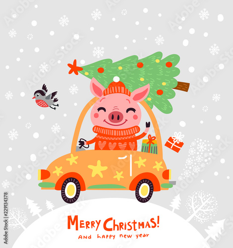 Christmas card with pig
