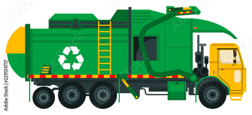 Vector illustration of garbage truck isolated on white background