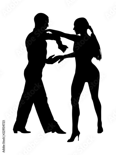 Elegance tango Latino dancers vector silhouette isolated on white background. Dancing couple. Partner dance salsa  woman and man in love. lady and gentleman dance passionate Latin erotic sensual dance