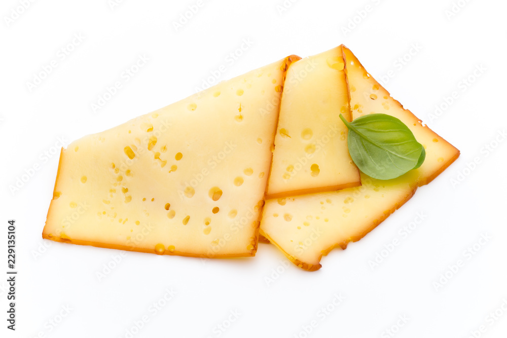 Cheese slices isolated on the white background.