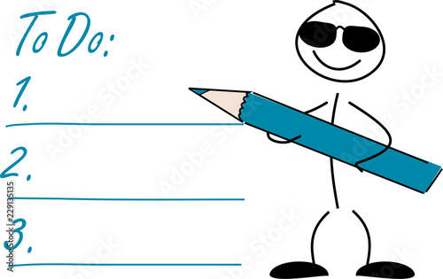 Cooles Strichmännchen mit ToDo-Liste und Stift