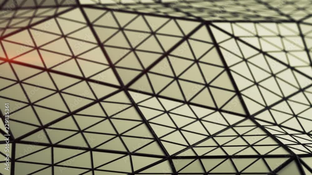 Low poly triangulated surface. Futuristic polygonal shape with lines. Contemporary abstract motion background. Seamless loop 3D render animation
Low poly triangulated surface. Futuristic polygonal shape with lines. Contemporary abstract motion background. Seamless loop 3D render animation