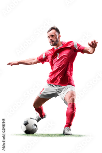 one caucasian soccer player man isolated on white background © 103tnn