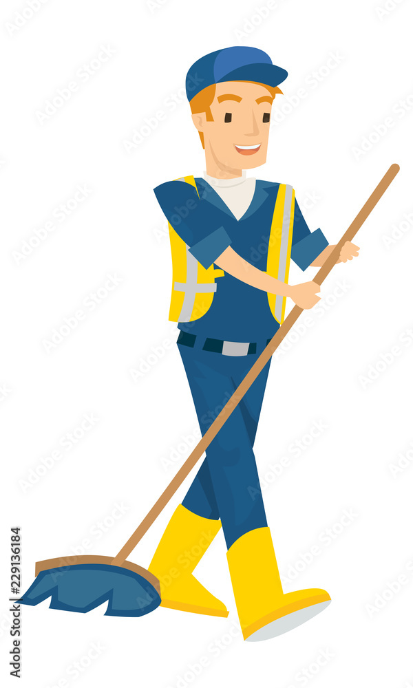 Vector illustration of man sweep the trash Vector illustration of man sweep the trash