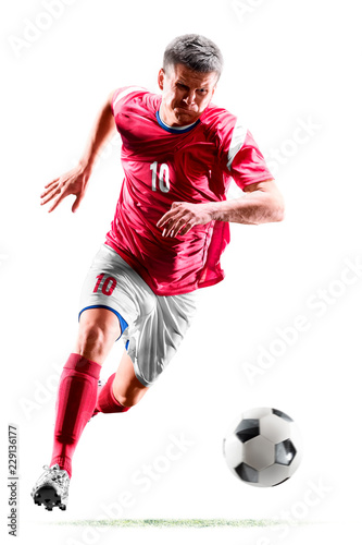 one caucasian soccer player man isolated on white background © 103tnn