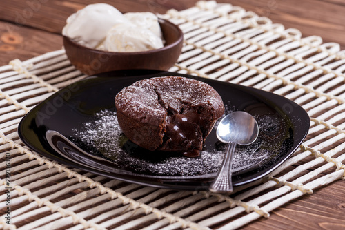 Konstfotografi Mouth watering delicious chocolate fondant cake, restaurant serving