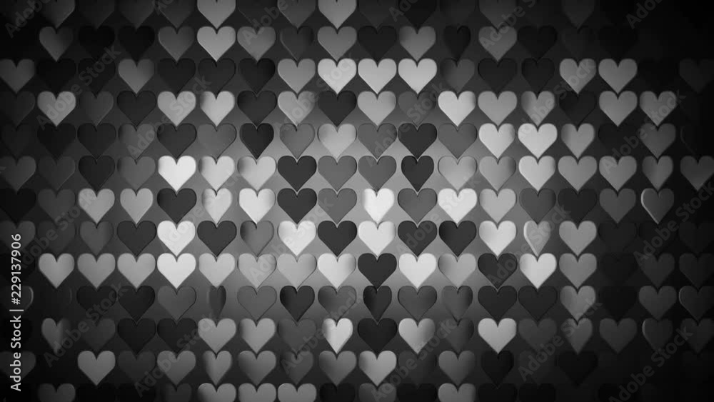 Array of black heart shapes. Abstract romantic motion background. Seamless loop 3D render animation 4k UHD 3840x2160
Array of black heart shapes. Abstract romantic motion background. Seamless loop 3D render animation 4k UHD 3840x2160