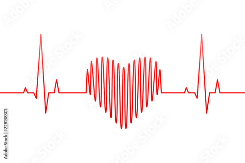 Red heartbeat, heart rate line and wave as love or health and medicine concept. Creative vector illustration.
