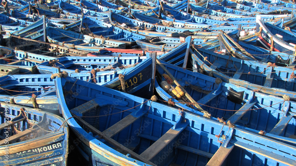 Marocco. The harbour with the blue boats