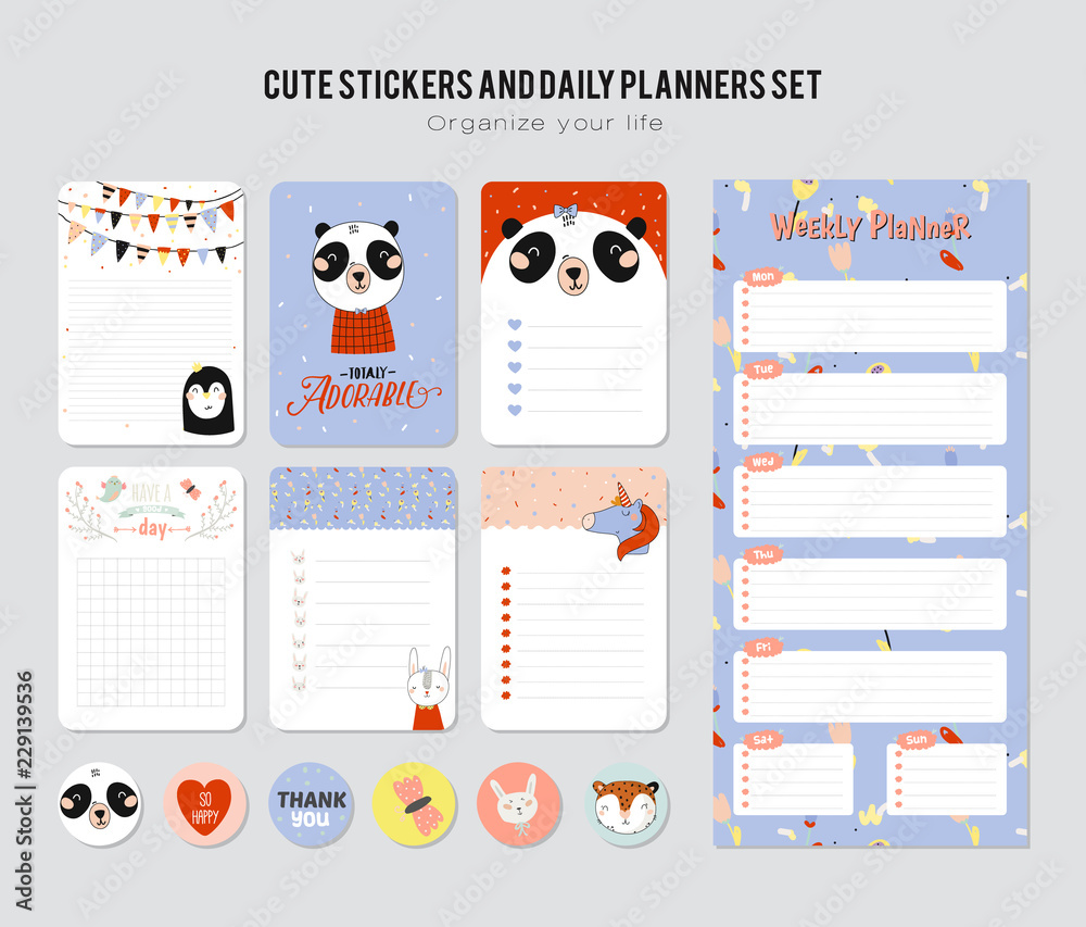 Set of planners and to do lists with simple scandinavian animal ...
