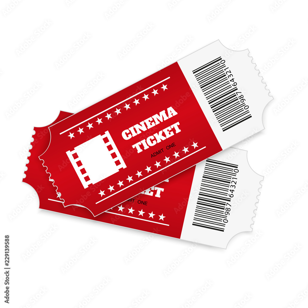 Tickets isolated on white background. Realistic front view. Color movie ticket. Vector illustration. Tickets isolated on white background. Realistic front view. Color movie ticket. Vector illustration.