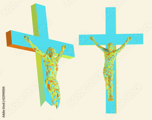 Colorful Jesus on the Cross. Vector 3D Rendering