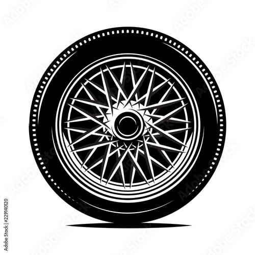 Retro wheel spokes for a motorcycle or car. Vector monochrome illustration.