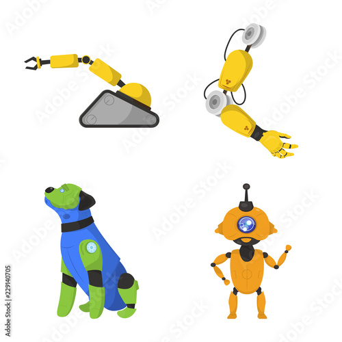 Vector design of robot and factory sign. Set of robot and space stock vector illustration.