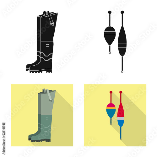 Vector illustration of fish and fishing sign. Collection of fish and equipment stock symbol for web.