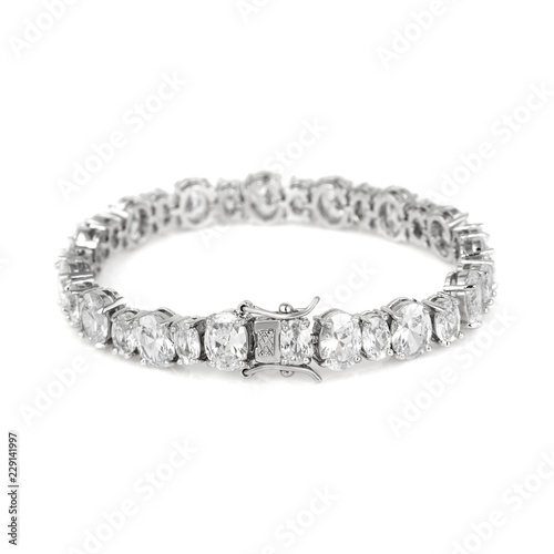 Silver diamond bracelet isolated on white