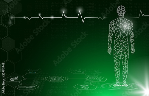 abstract background technology concept in green light,human body heal,technology modern medical science in future and global international medical with tests analysis clone DNA human