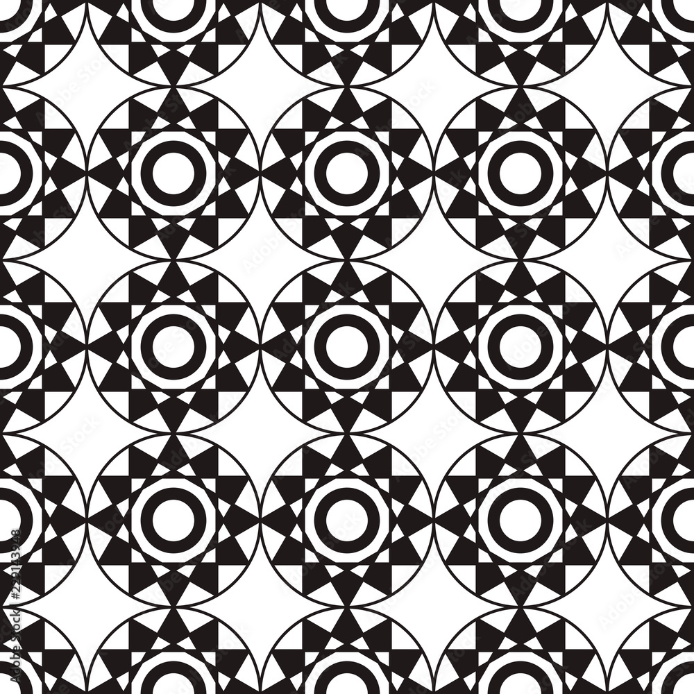 Seamless pattern with geometric shapes , monochromel illustration
