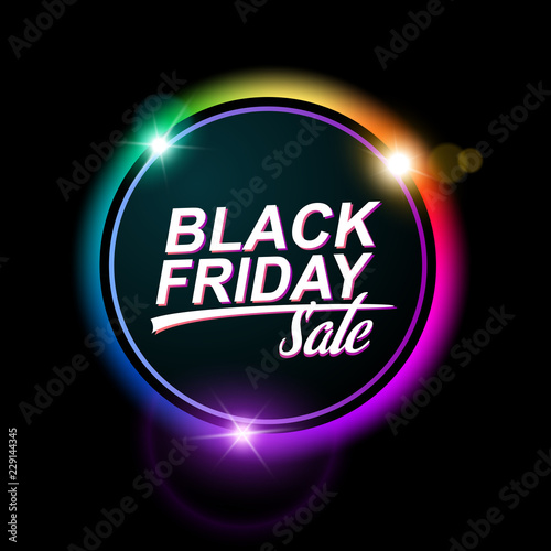 Black friday sale on abstract round banner with glowing effect, vector design