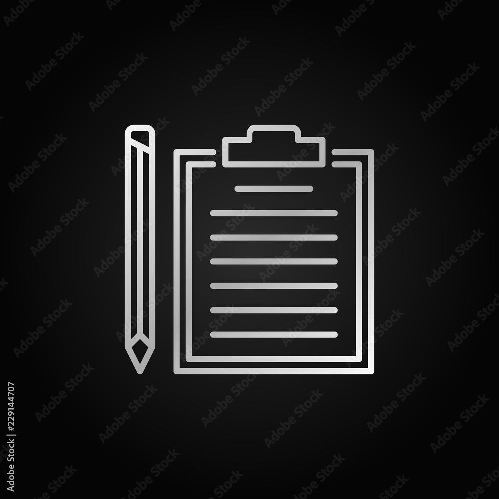 Clipboard with pencil thin line vector silver icon or sign Clipboard with pencil thin line vector silver icon or sign
