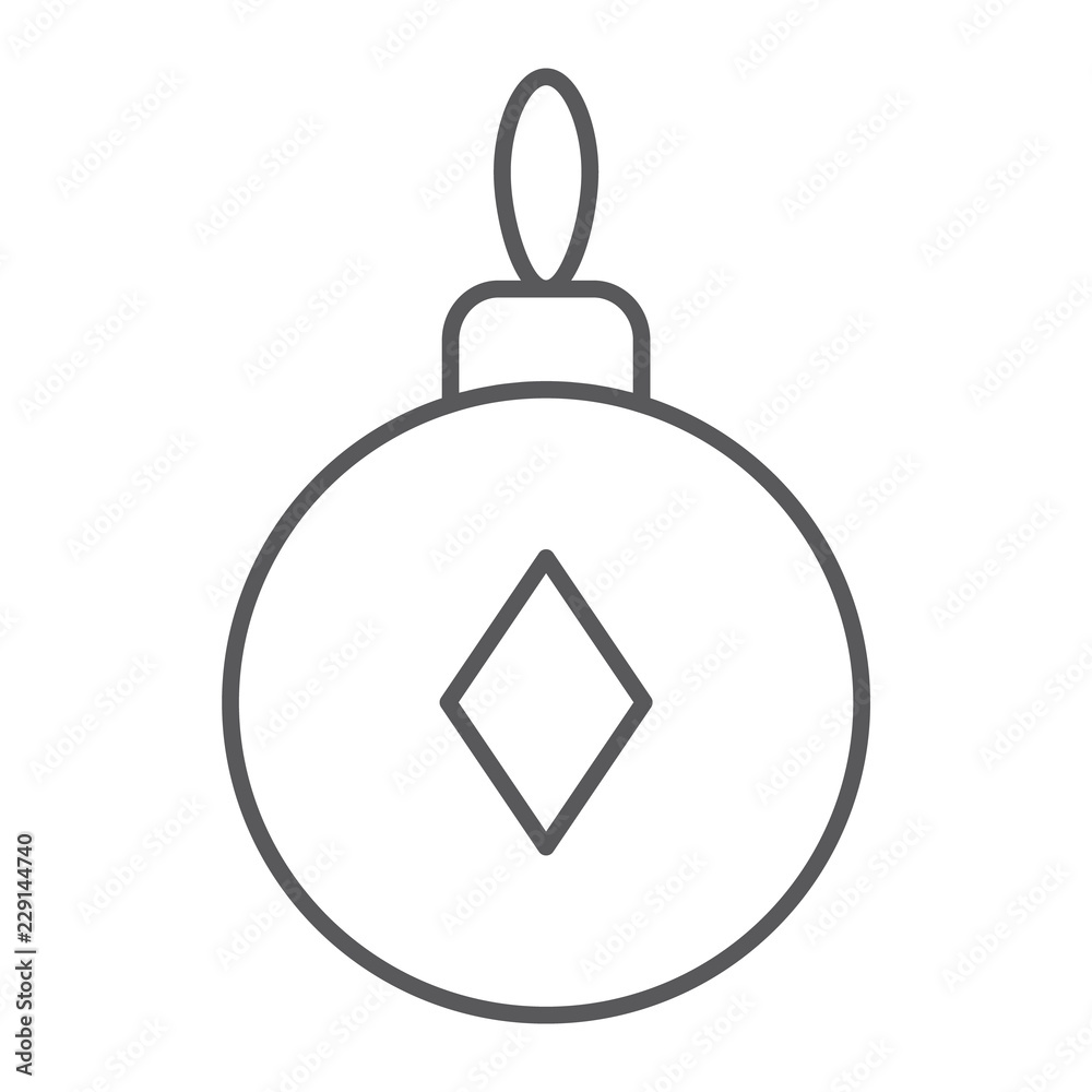 Christmas tree ball thin line icon, xmas and decoration, bauble sign, vector graphics, a linear pattern Christmas tree ball thin line icon, xmas and decoration, bauble sign, vector graphics, a linear pattern