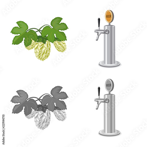 Isolated object of pub and bar sign. Set of pub and interior stock symbol for web.