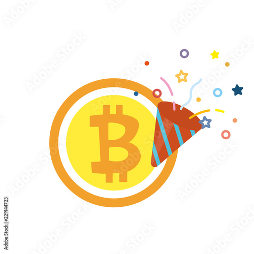 Bitcoin and confetti popper icon vector