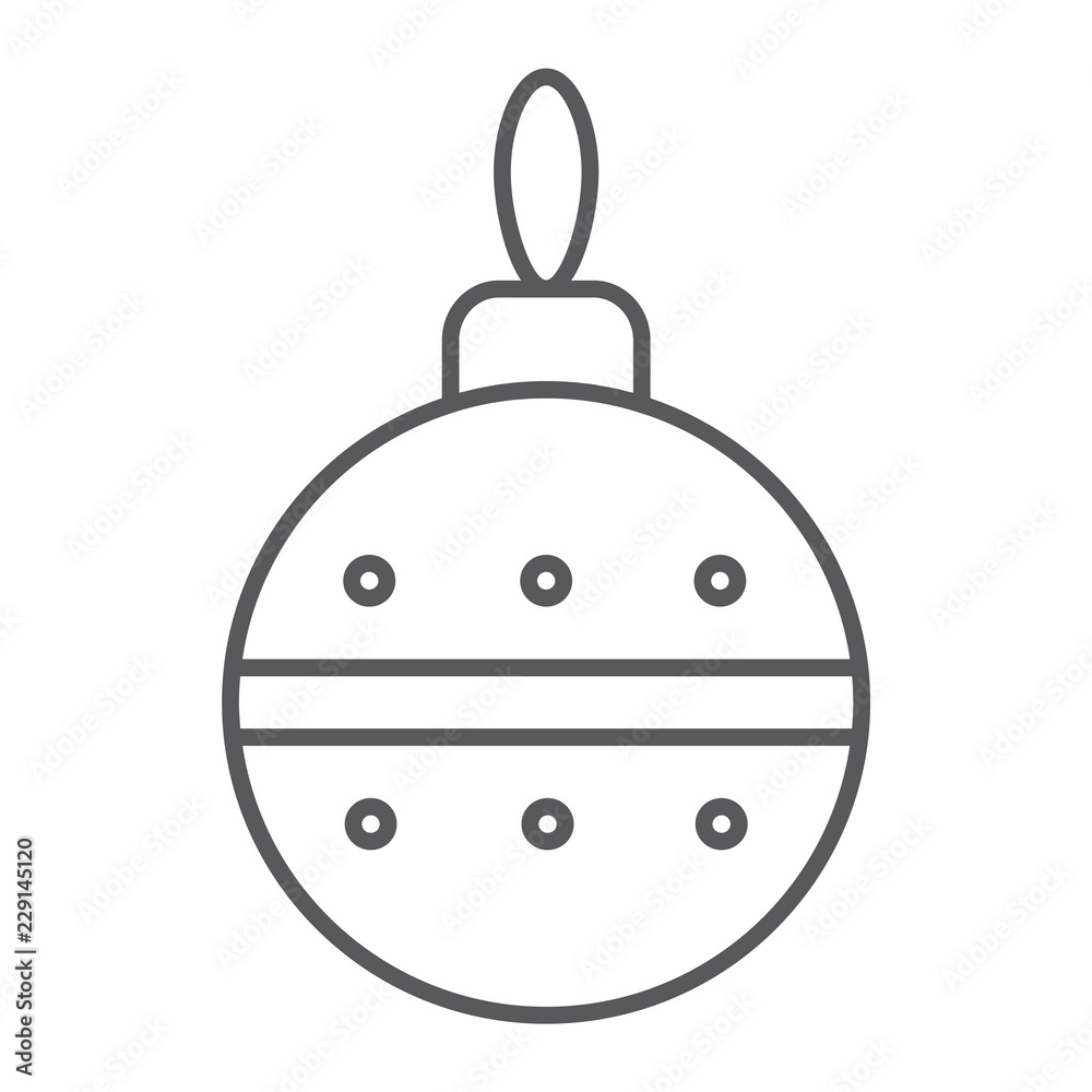 Christmas tree ball thin line icon, xmas and decoration, bauble sign, vector graphics, a linear pattern Christmas tree ball thin line icon, xmas and decoration, bauble sign, vector graphics, a linear pattern