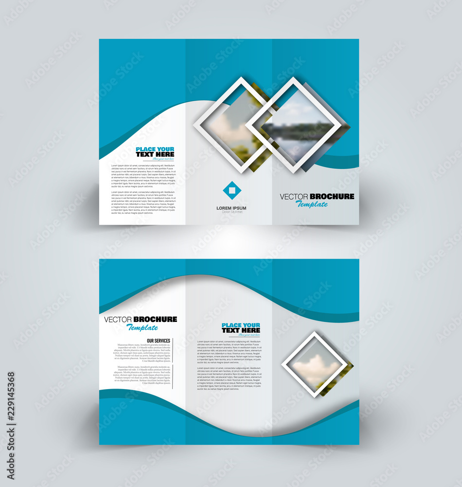 Brochure design. Creative tri-fold template. Abstract geometric background  leaflet layout. Blue color vector illustration. Stock Vector | Adobe Stock